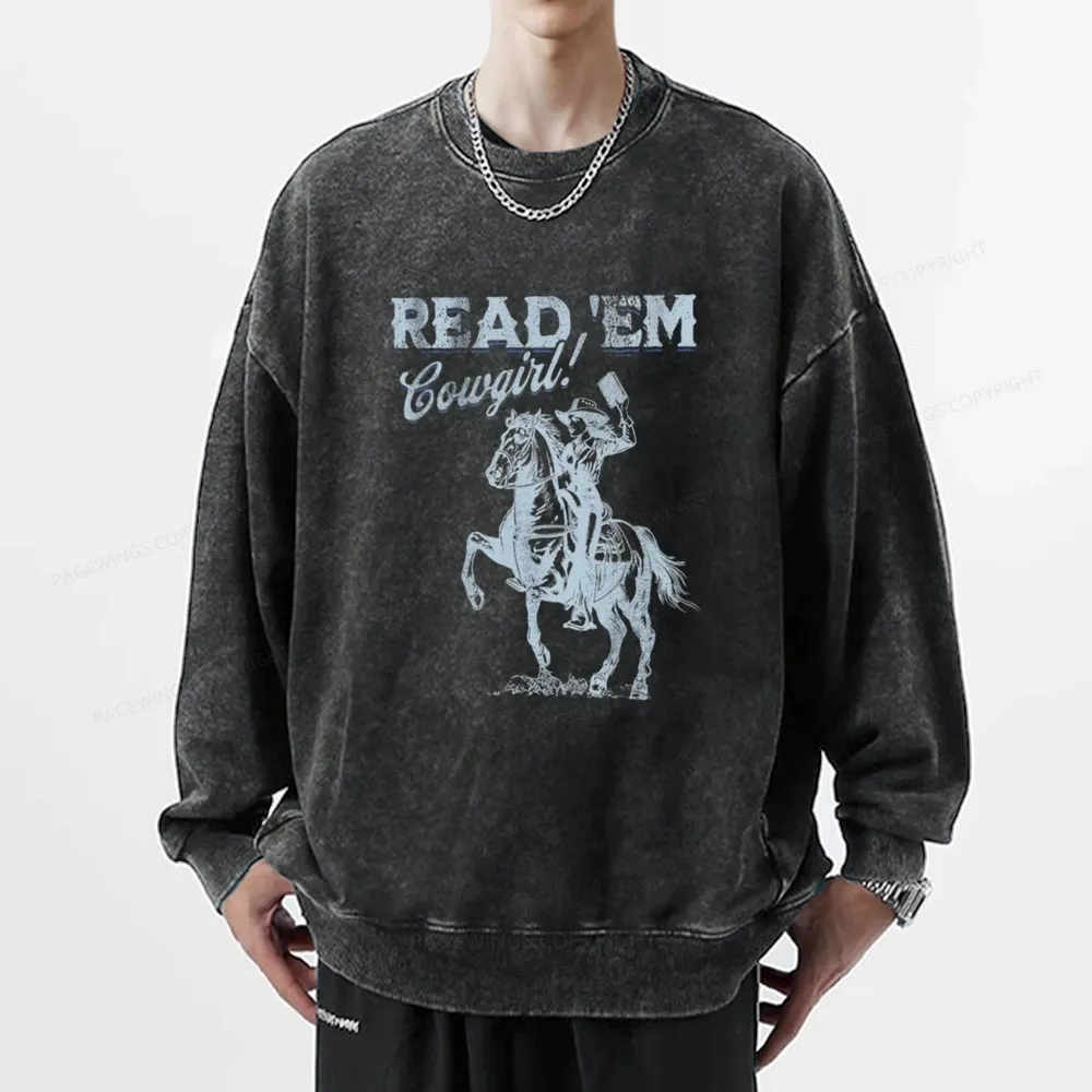 Pagewings Bookish Cowgirl Unisex Washed Sweatshirt