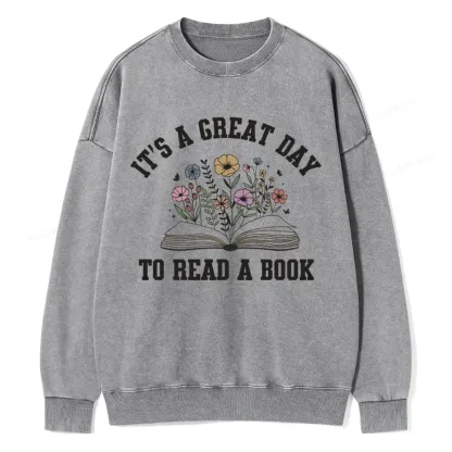 Pagewings t's Great Day to Read a Book Unisex Washed Sweatshirt