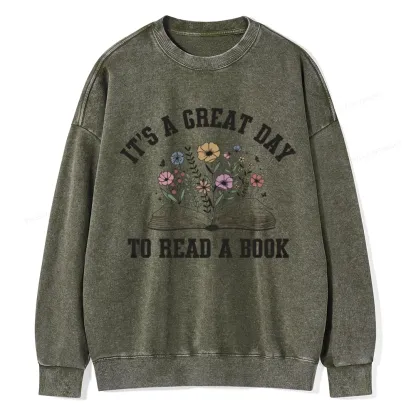 Pagewings t's Great Day to Read a Book Unisex Washed Sweatshirt