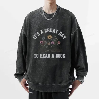 Pagewings t's Great Day to Read a Book Unisex Washed Sweatshirt