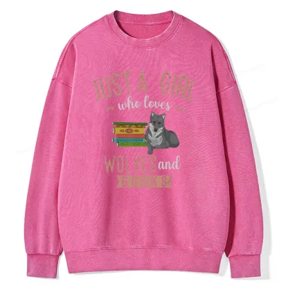 Pagewings Girls Forest Animal Book Wolf Reading Unisex Washed Sweatshirt