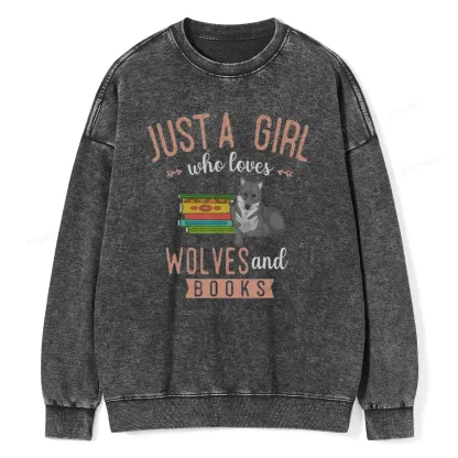Pagewings Girls Forest Animal Book Wolf Reading Unisex Washed Sweatshirt