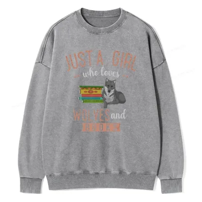 Pagewings Girls Forest Animal Book Wolf Reading Unisex Washed Sweatshirt