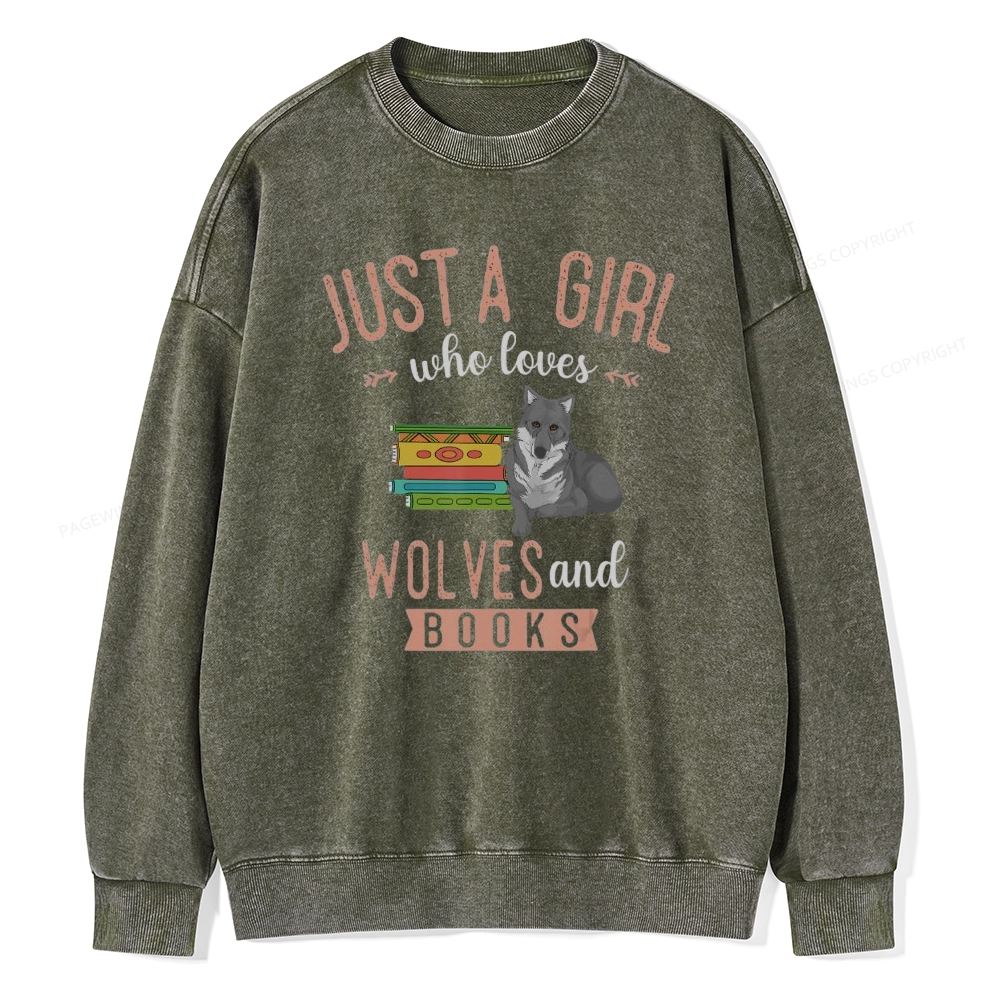 Pagewings Girls Forest Animal Book Wolf Reading Unisex Washed Sweatshirt
