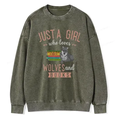 Pagewings Girls Forest Animal Book Wolf Reading Unisex Washed Sweatshirt
