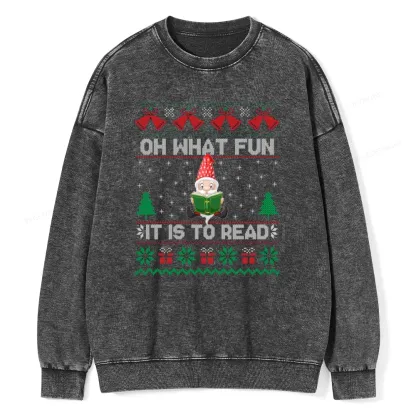 Pagewings Oh What Fun It Is To Read Unisex Washed Sweatshirt