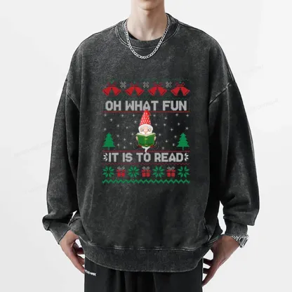 Pagewings Oh What Fun It Is To Read Unisex Washed Sweatshirt