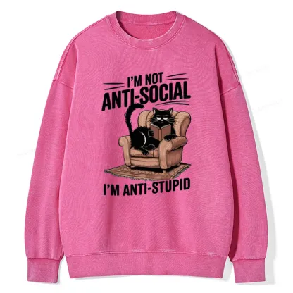 Pagewings Anti-Stupid Cat Unisex Washed Sweatshirt