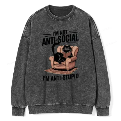 Pagewings Anti-Stupid Cat Unisex Washed Sweatshirt