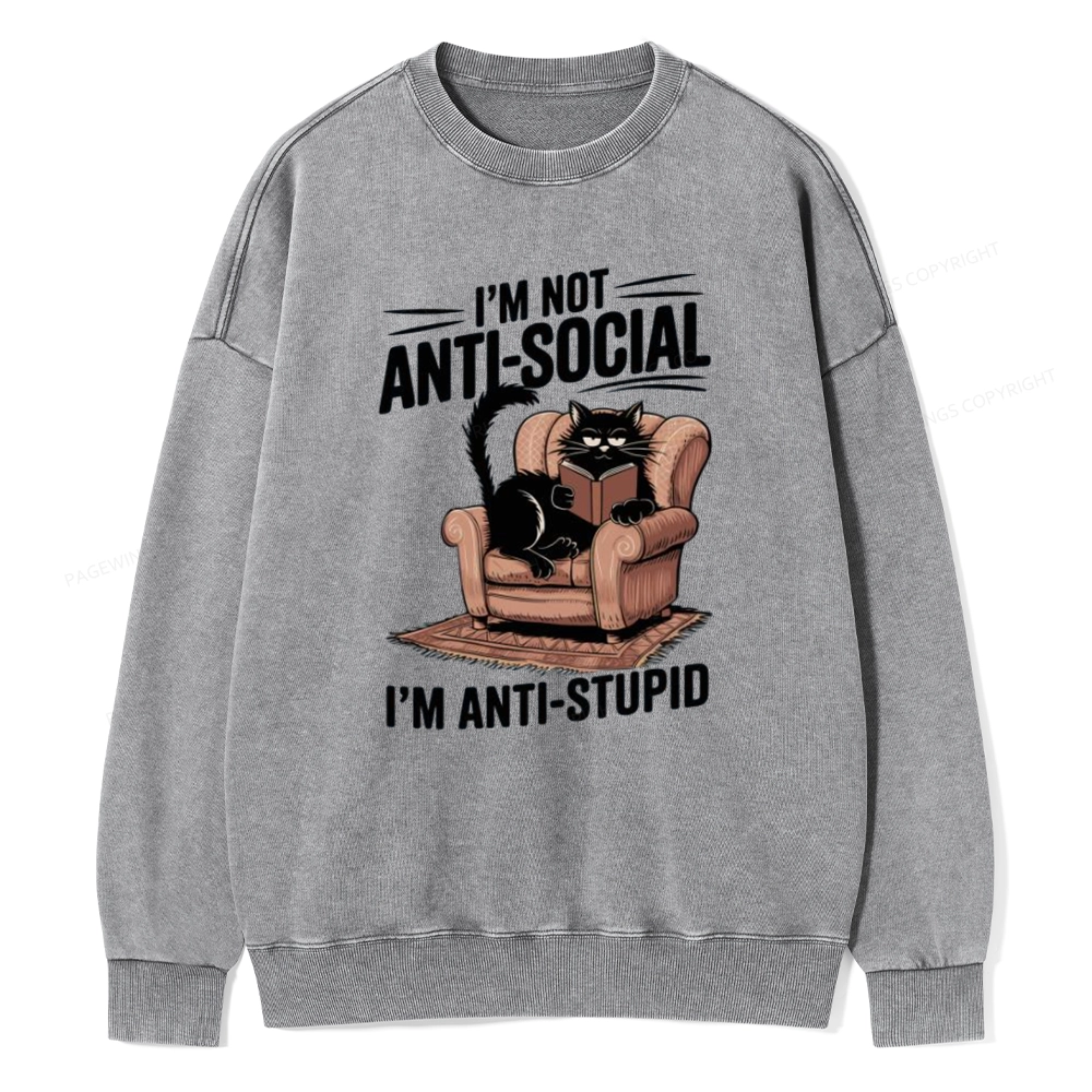 Pagewings Anti-Stupid Cat Unisex Washed Sweatshirt
