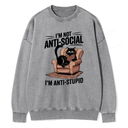 Pagewings Anti-Stupid Cat Unisex Washed Sweatshirt