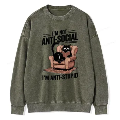 Pagewings Anti-Stupid Cat Unisex Washed Sweatshirt