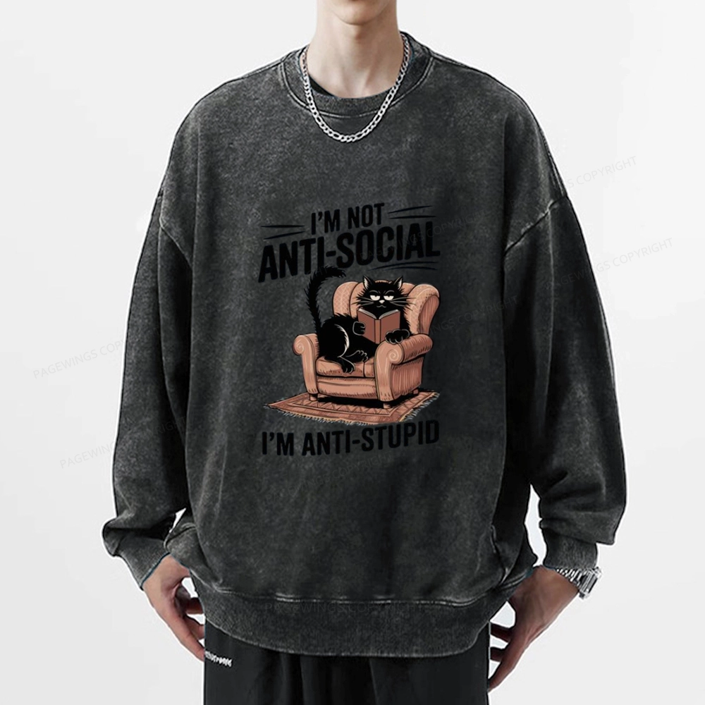 Pagewings Anti-Stupid Cat Unisex Washed Sweatshirt