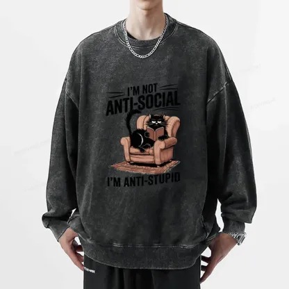 Pagewings Anti-Stupid Cat Unisex Washed Sweatshirt