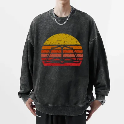 Pagewings Vintage Book Reading Lover Unisex Washed Sweatshirt