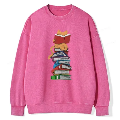 Pagewings Funny Kitten Pet Bookworm Reader Unisex Washed Sweatshirt
