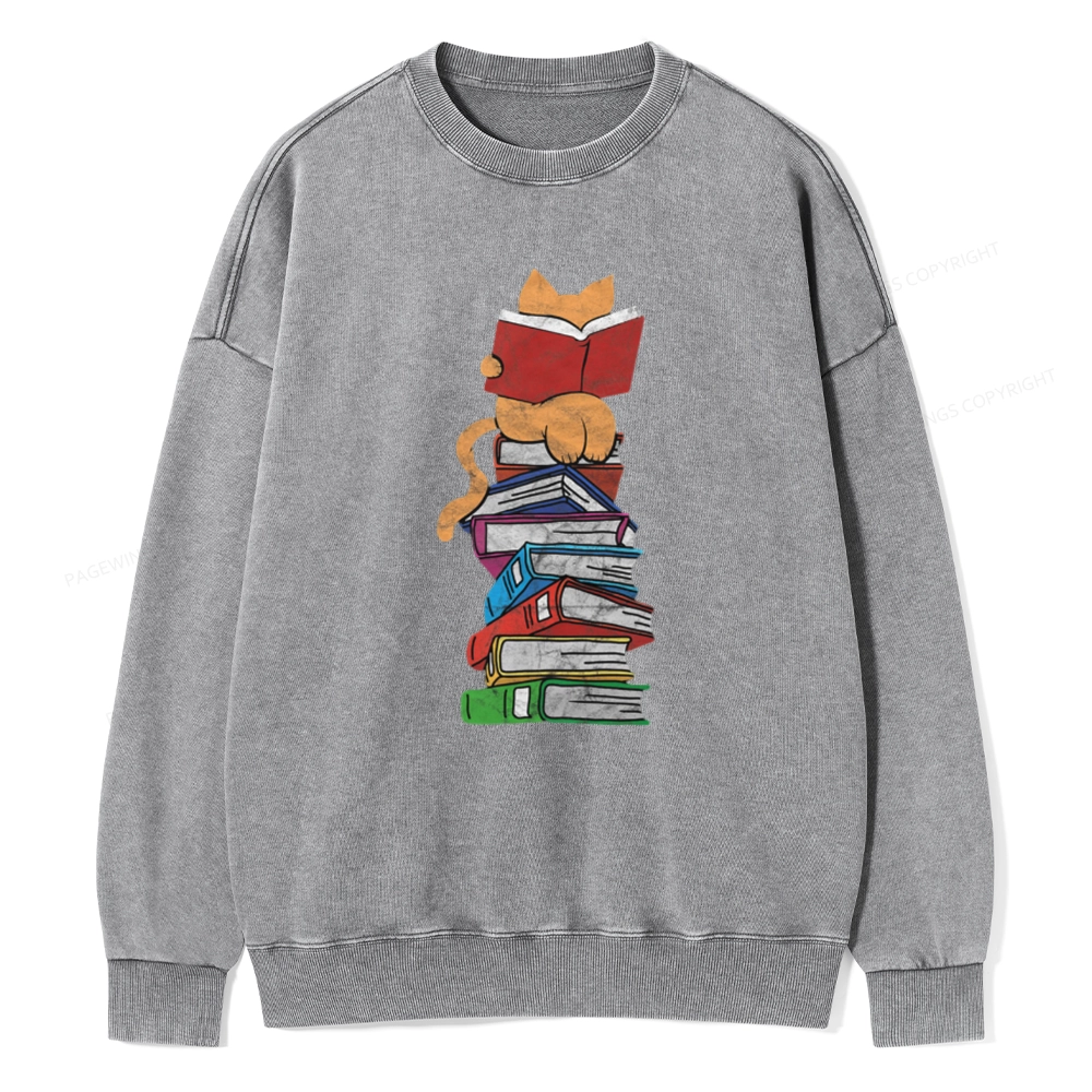 Pagewings Funny Kitten Pet Bookworm Reader Unisex Washed Sweatshirt