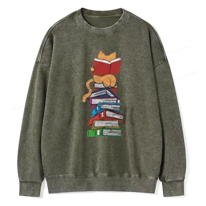 Pagewings Funny Kitten Pet Bookworm Reader Unisex Washed Sweatshirt