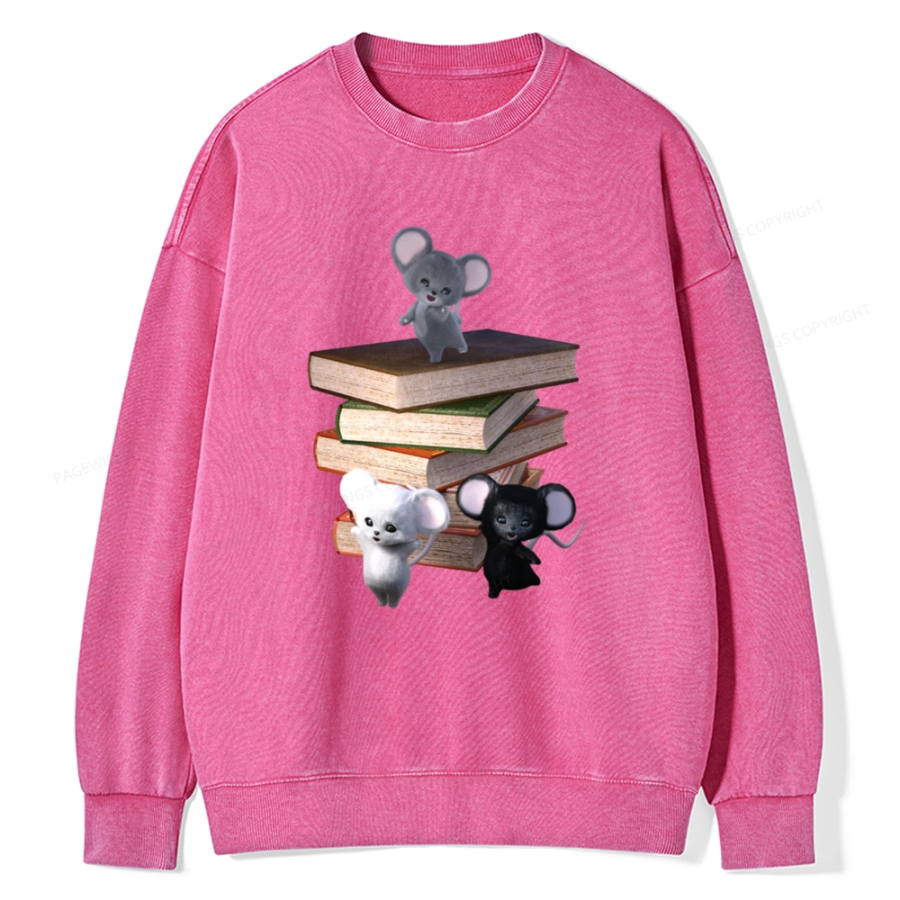 Pagewings Mouse Tail's Book Club Unisex Washed Sweatshirt
