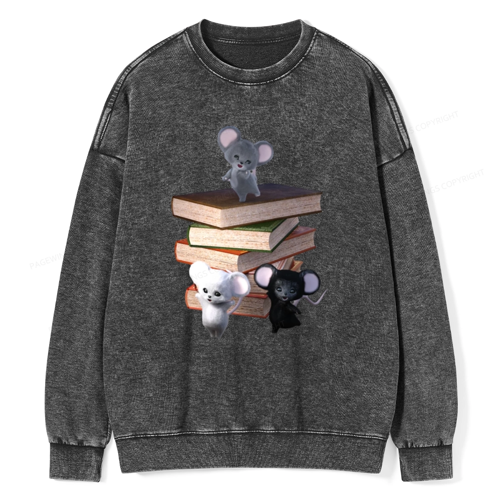 Pagewings Mouse Tail's Book Club Unisex Washed Sweatshirt