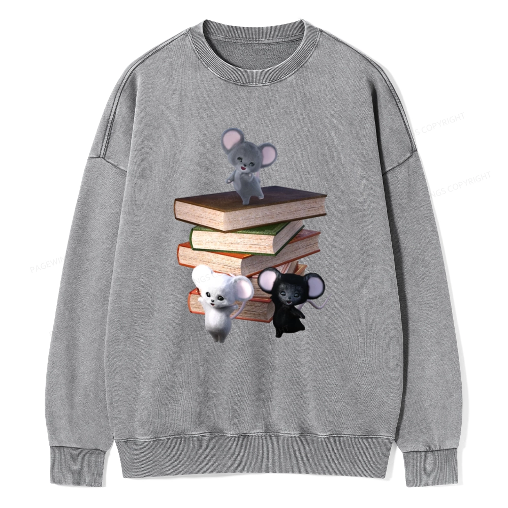 Pagewings Mouse Tail's Book Club Unisex Washed Sweatshirt