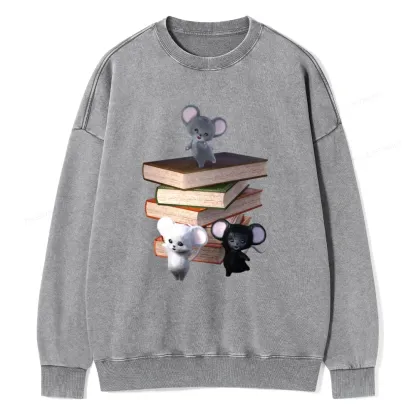 Pagewings Mouse Tail's Book Club Unisex Washed Sweatshirt