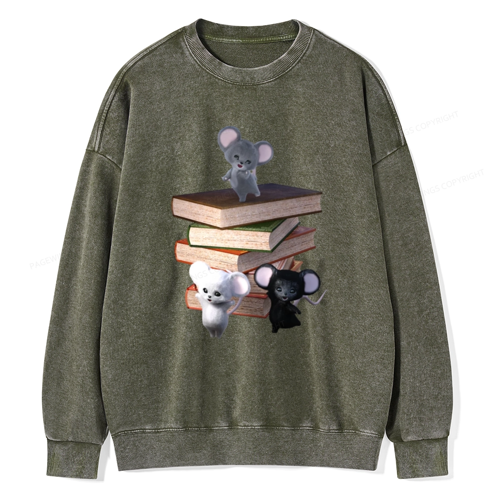 Pagewings Mouse Tail's Book Club Unisex Washed Sweatshirt