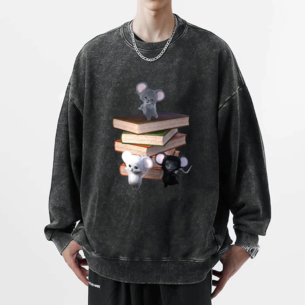 Pagewings Mouse Tail's Book Club Unisex Washed Sweatshirt