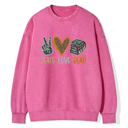 Pagewings Peace Love Read Books Unisex Washed Sweatshirt