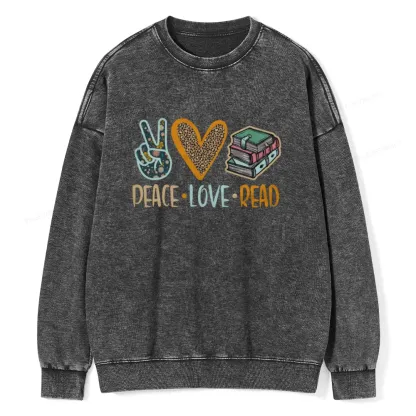 Pagewings Peace Love Read Books Unisex Washed Sweatshirt