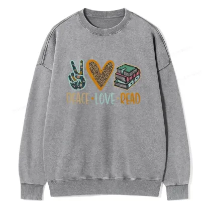 Pagewings Peace Love Read Books Unisex Washed Sweatshirt