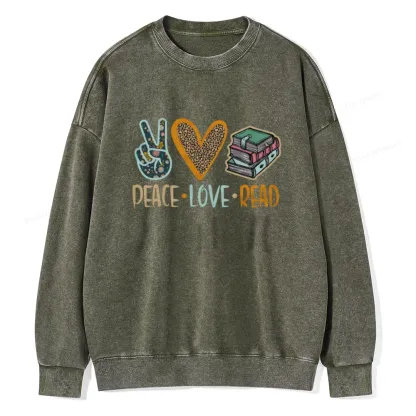 Pagewings Peace Love Read Books Unisex Washed Sweatshirt