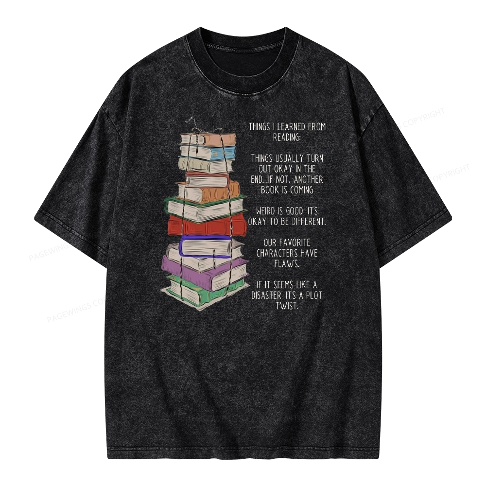 Pagewings Things I Learned From Reading Unisex Washed T-shirt