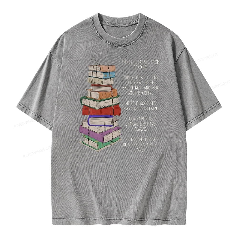 Pagewings Things I Learned From Reading Unisex Washed T-shirt