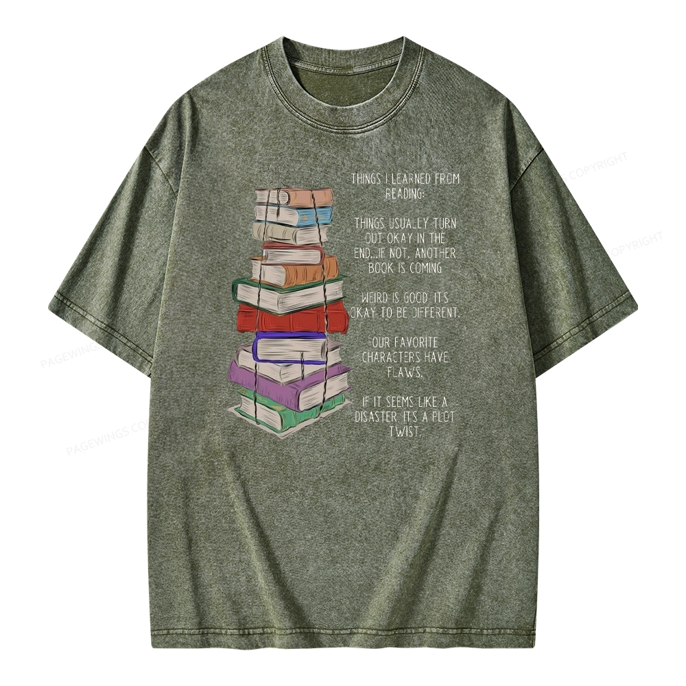 Pagewings Things I Learned From Reading Unisex Washed T-shirt