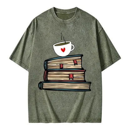 Pagewings Tea Cup Book Lovers Unisex Washed T-shirt