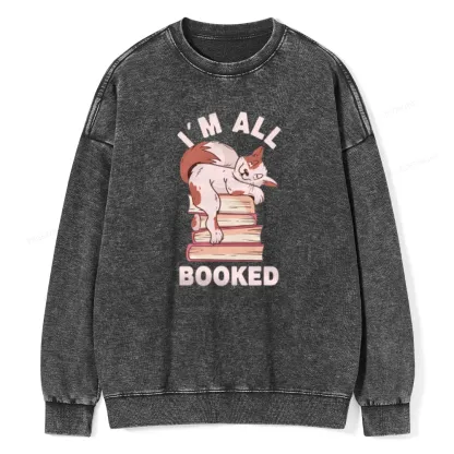 Pagewings I'm All Booked Cat Unisex Washed Sweatshirt