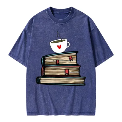 Pagewings Tea Cup Book Lovers Unisex Washed T-shirt