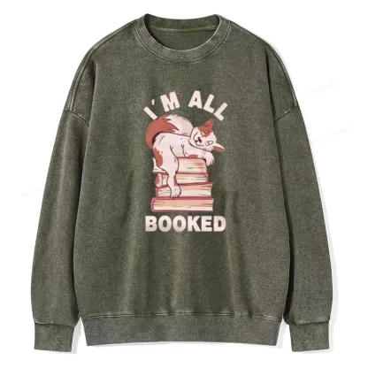 Pagewings I'm All Booked Cat Unisex Washed Sweatshirt
