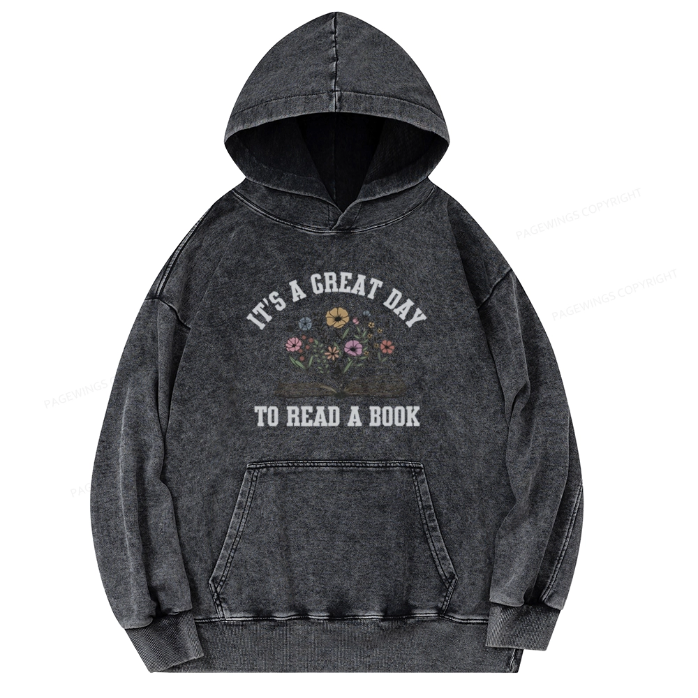 Pagewings It's Great Day to Read a Book Unisex Washed Hoodie