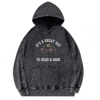 Pagewings It's Great Day to Read a Book Unisex Washed Hoodie