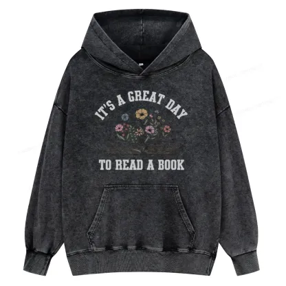 Pagewings It's Great Day to Read a Book Unisex Washed Hoodie