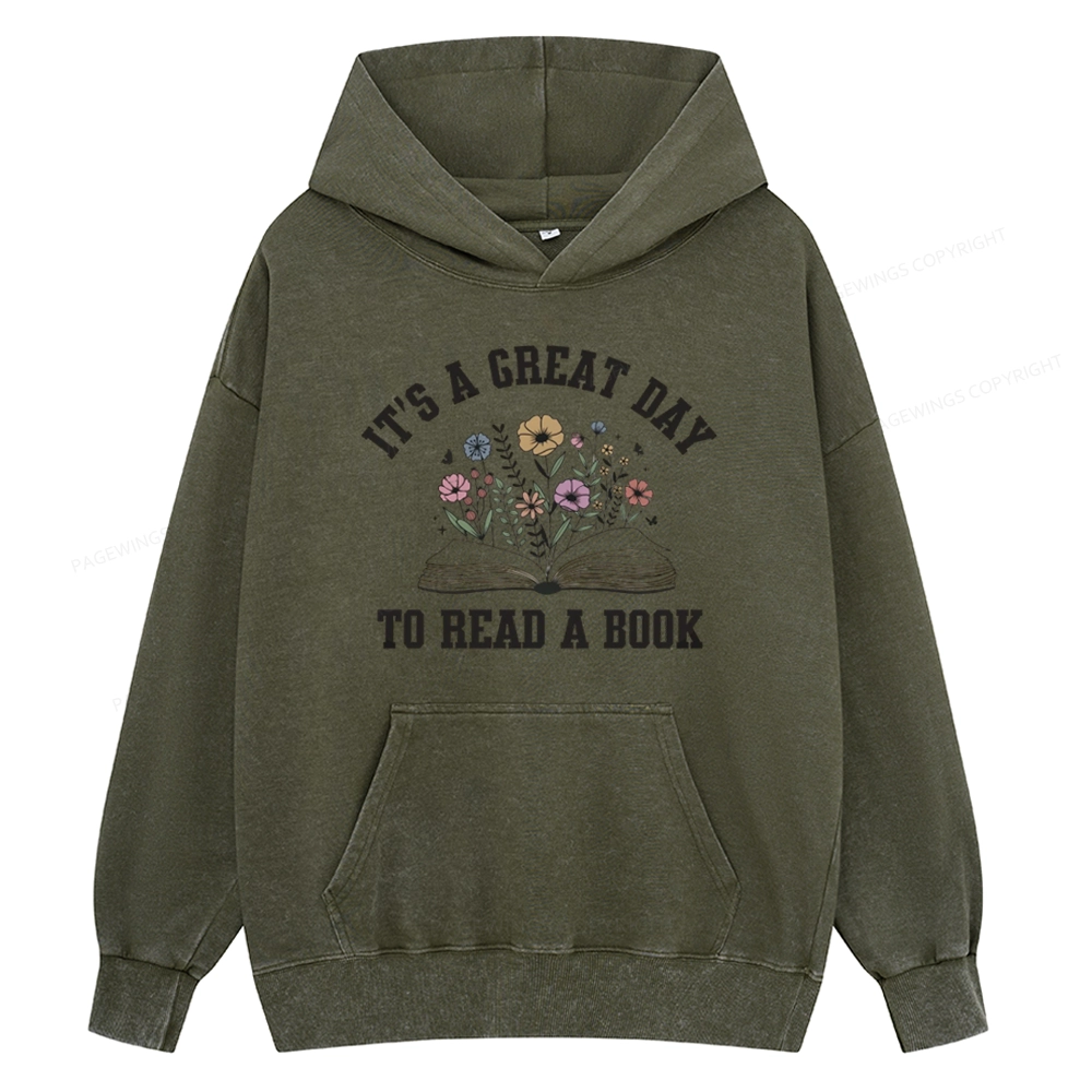 Pagewings It's Great Day to Read a Book Unisex Washed Hoodie