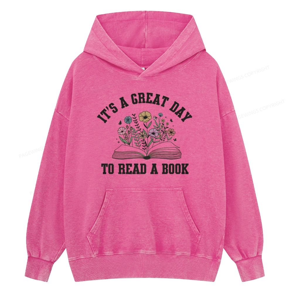 Pagewings It's Great Day to Read a Book Unisex Washed Hoodie