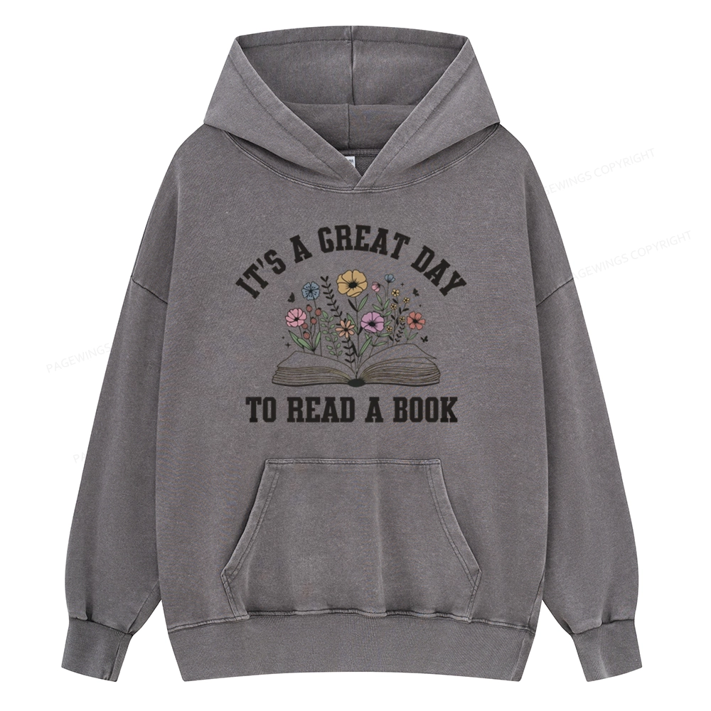 Pagewings It's Great Day to Read a Book Unisex Washed Hoodie