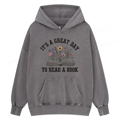 Pagewings It's Great Day to Read a Book Unisex Washed Hoodie