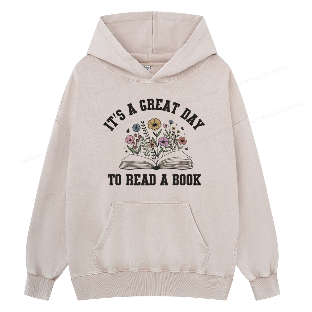 Pagewings It's Great Day to Read a Book Unisex Washed Hoodie