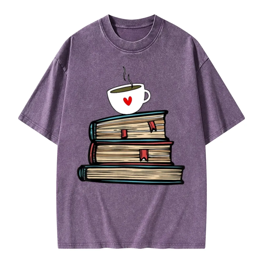 Pagewings Tea Cup Book Lovers Unisex Washed T-shirt