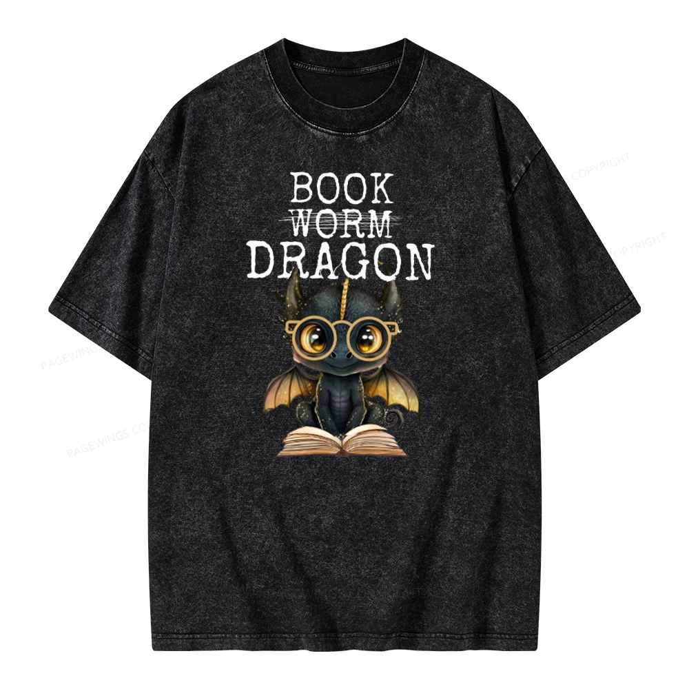 Pagewings Dragon Reading Unisex Washed T-shirt