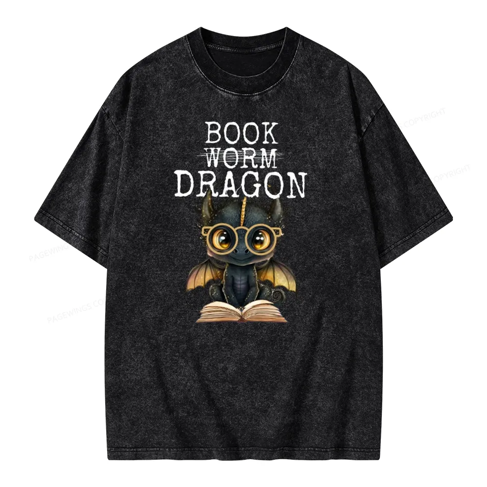Pagewings Dragon Reading Unisex Washed T-shirt